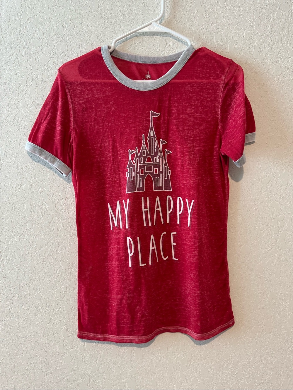 Disney Red Short Sleeve 'My Happy Place' Graphic Tee with Gray Trim